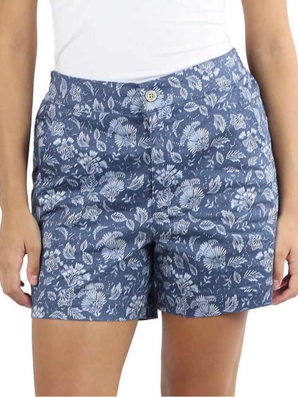 JACHS Girlfriend Navy Blue Floral Stretch Satin Chino Shorts